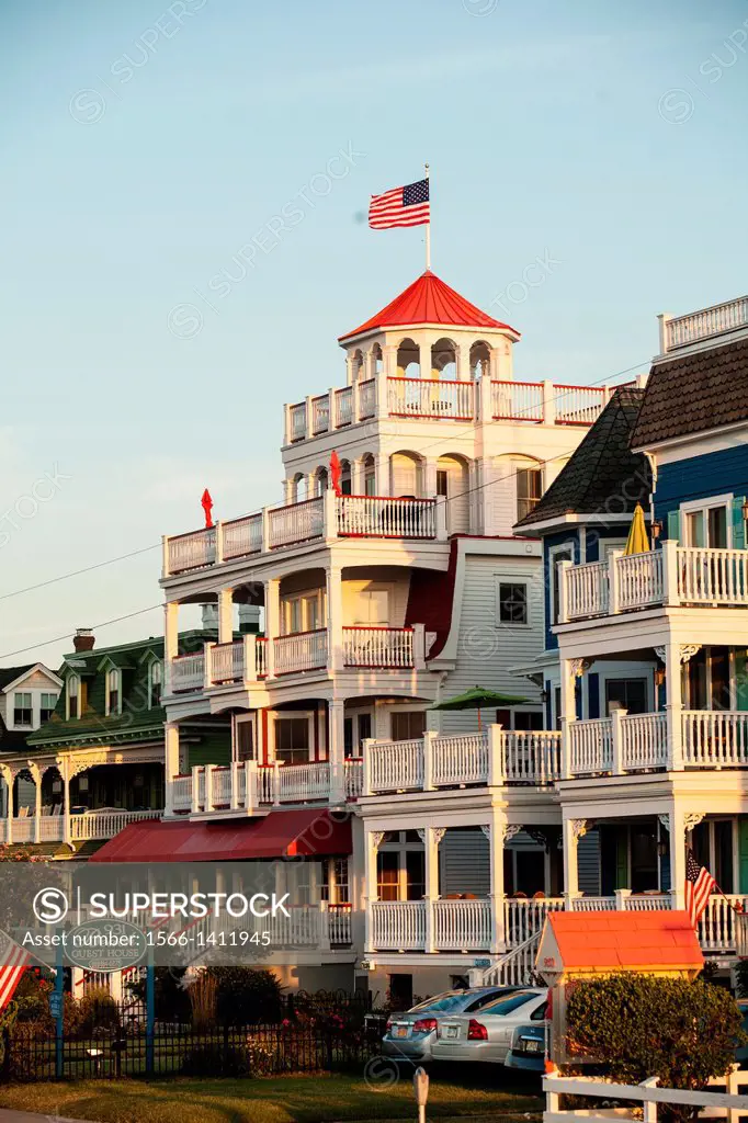 The Sea Mist a historic Victorian home flys an American flag, it has been converted into a small hotel in Cape May, New Jersey