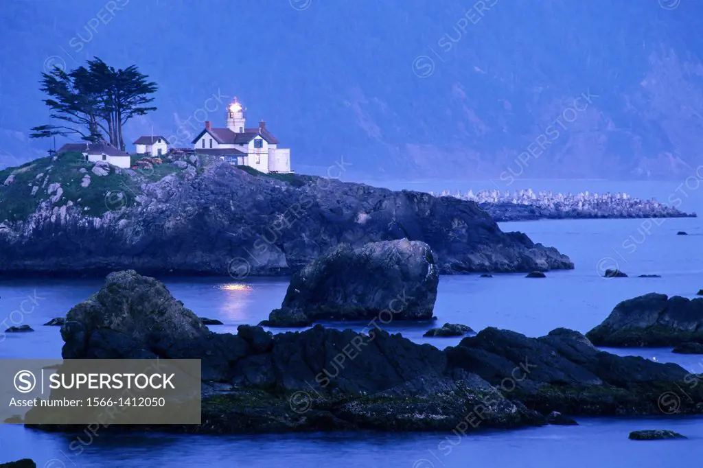 Battery Point Lighthouse in evening light, Crescent City, California.