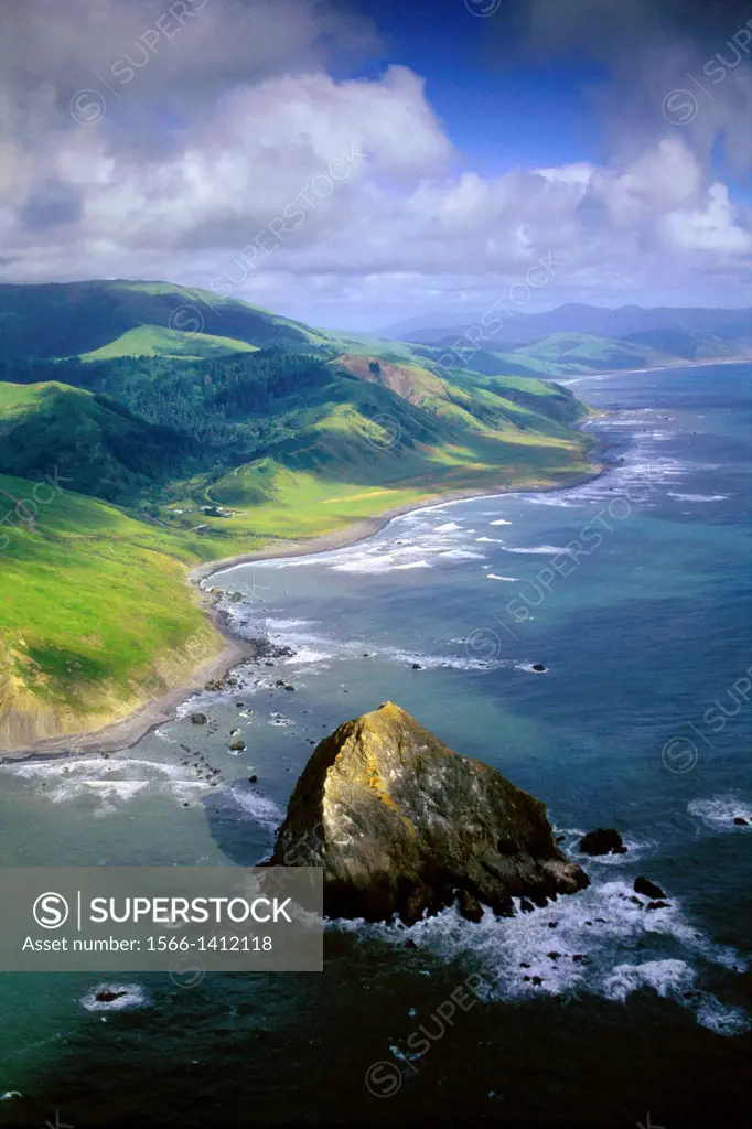 Aerial over Cape Mendocino, the most western point in the continental United States, Humboldt County, CALIFORNIA.