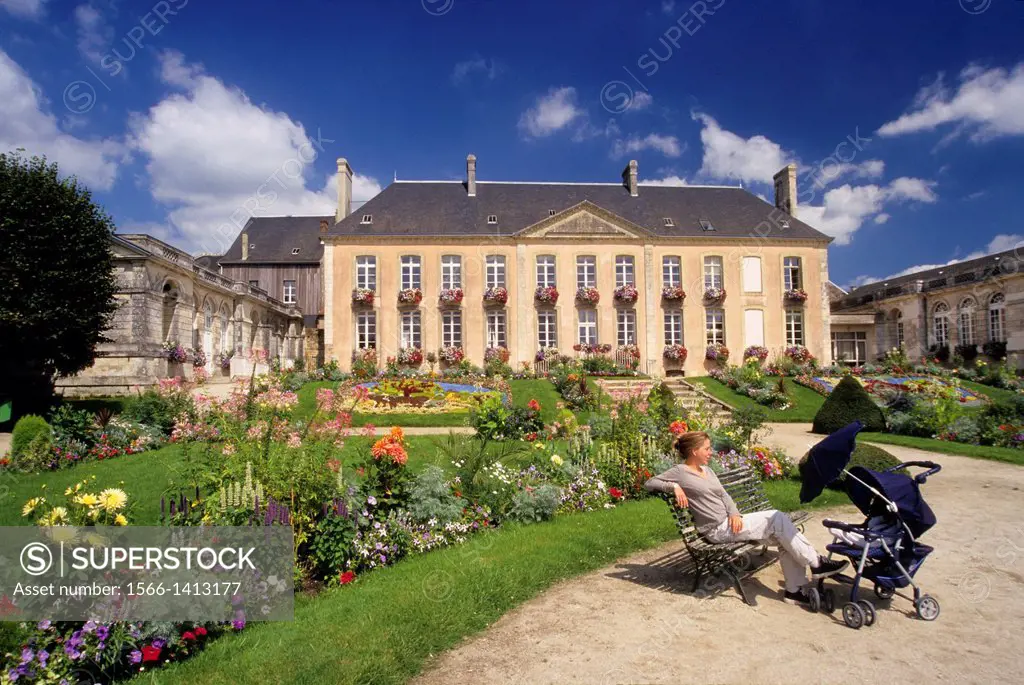 public garden and City hall of Mortagne-au-Perche, Regional Natural Park of Perche, Orne department, Lower Normandy region, France, Western Europe.
