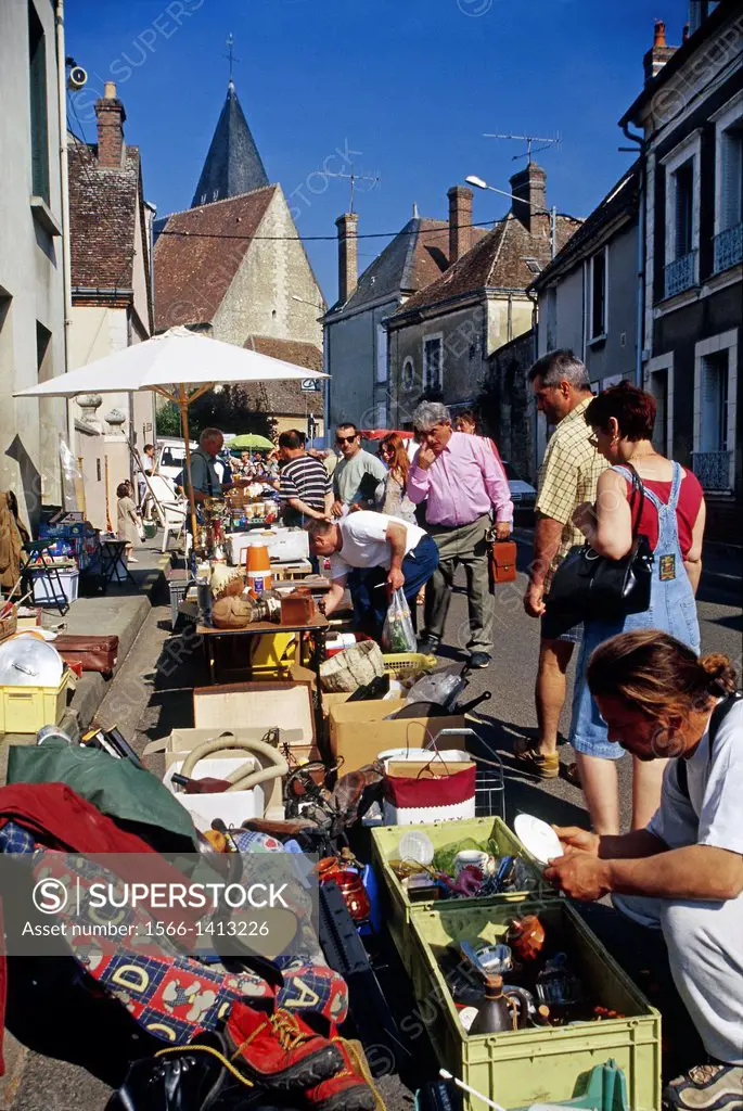secondhand market at Conde-sur-Huisne, Regional Natural Park of Perche, Orne department, Lower Normandy region, France, Western Europe.