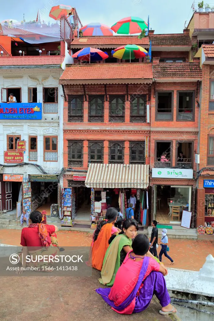 Old houses near Boudhanath stupa, Kathmandu, Nepal.