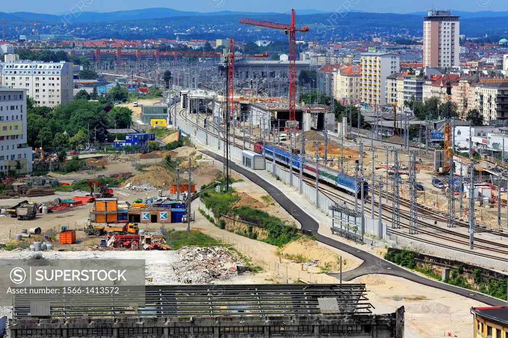 Construction of Wien Hauptbahnhof (Central train station), Vienna, Austria.