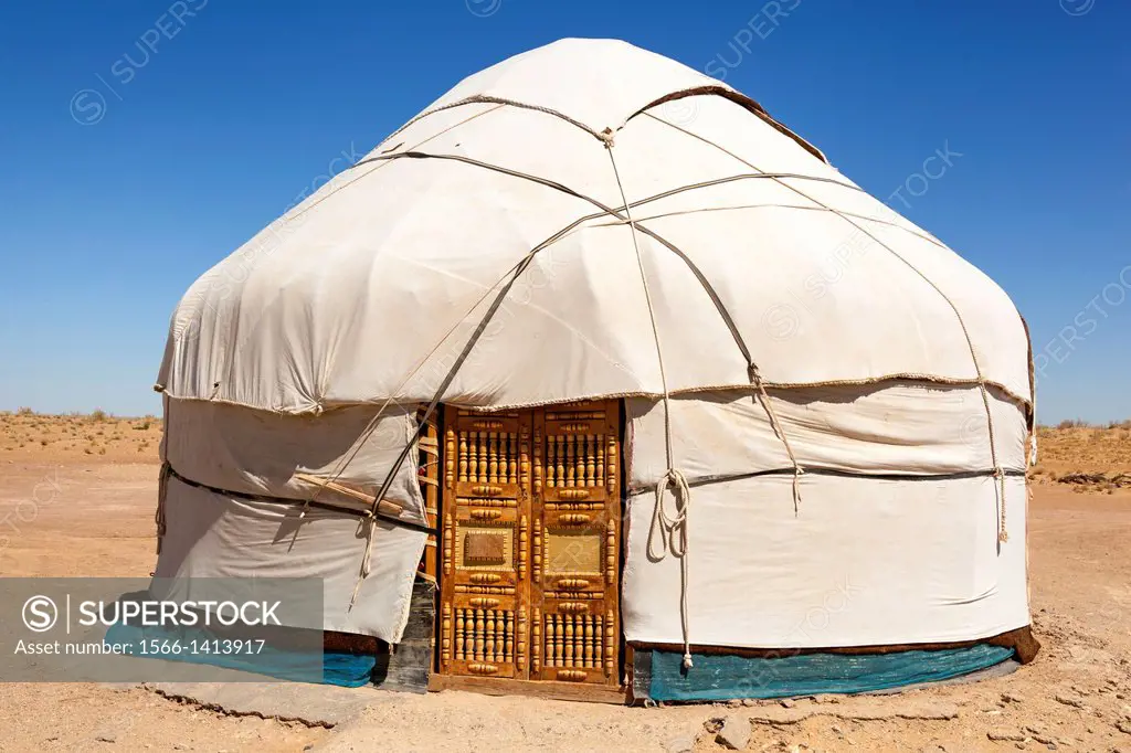 A yurt, Ayaz Kala Yurt Camp, Ayaz Kala, Khorezm, Uzbekistan.