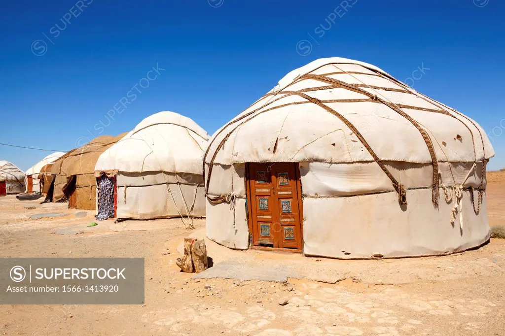 Yurts, Ayaz Kala Yurt Camp, Ayaz Kala, Khorezm, Uzbekistan.