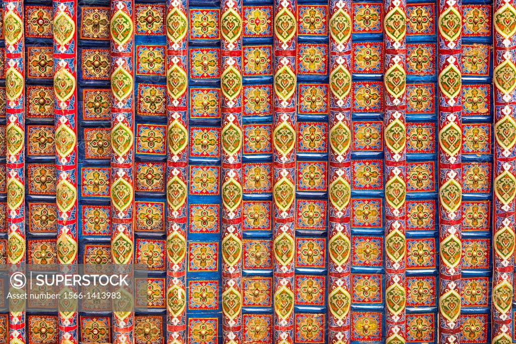 Decorative ceiling of the Mosque in Kunya Ark, also known as Kohna Ark, Ichan Kala, Khiva, Uzbekistan.