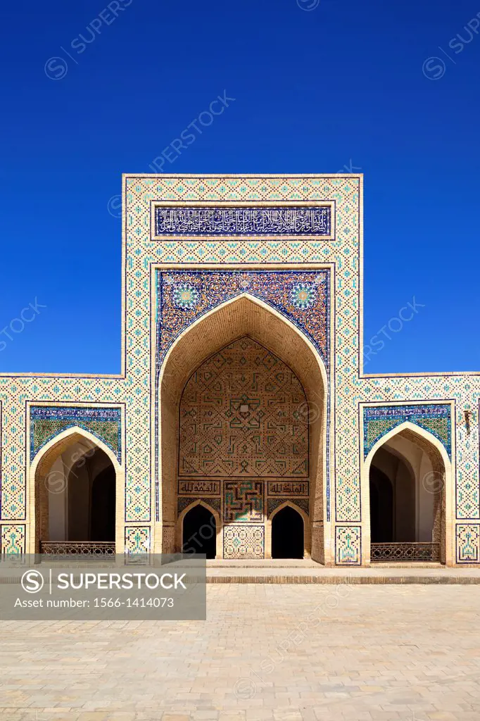 Islamic architecture in courtyard, Kalon Mosque, also known as Kalyan Mosque, Poi Kalon, Bukhara, Uzbekistan.