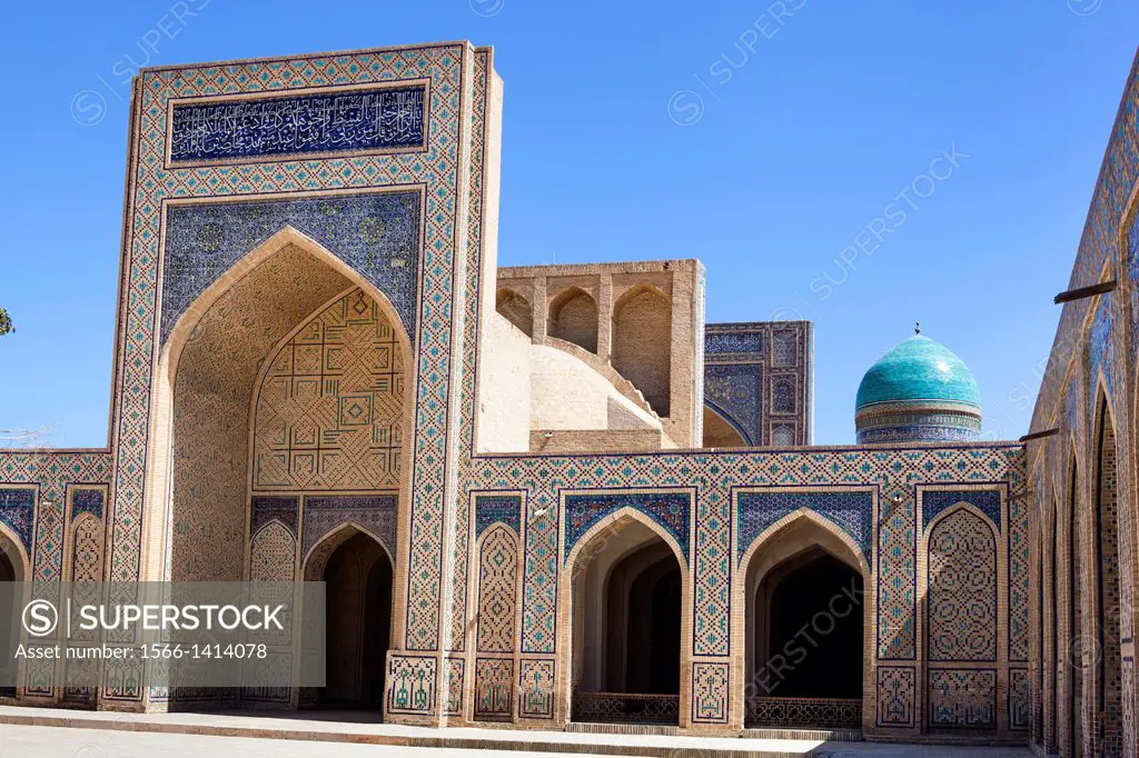 Islamic architecture in courtyard, Kalon Mosque, (Kalyan Mosque), dome of Mir I Arab Madrasah, Bukhara, Uzbekistan.