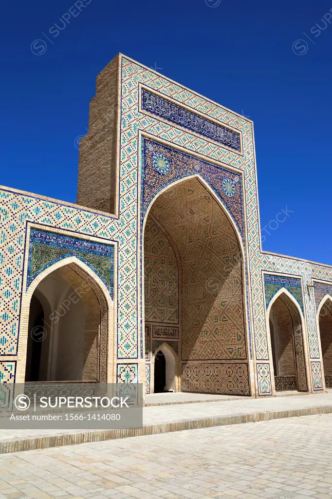Islamic architecture in courtyard, Kalon Mosque, also known as Kalyan Mosque, Poi Kalon, Bukhara, Uzbekistan.