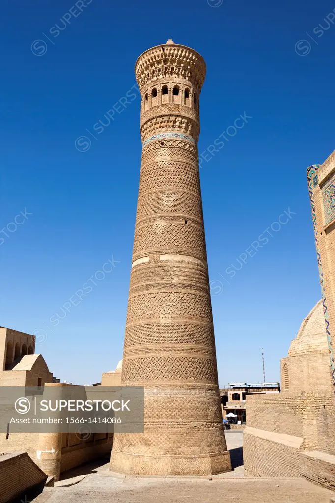 Kalon Minaret, Kalon Mosque, also known as Kalyan Mosque, Poi Kalon, Bukhara, Uzbekistan.