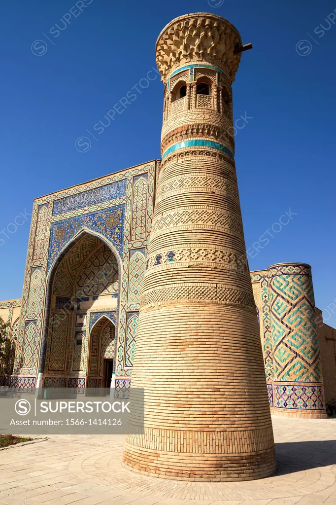 Ulugh Beg Madrasah and Minaret at Memorial Complex of Al Gijduvani, Gijduvan, near Bukhara, Uzbekistan.