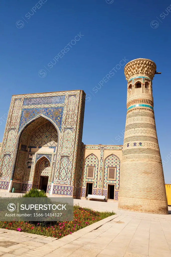 Ulugh Beg Madrasah and Minaret at Memorial Complex of Al Gijduvani, Gijduvan, near Bukhara, Uzbekistan.