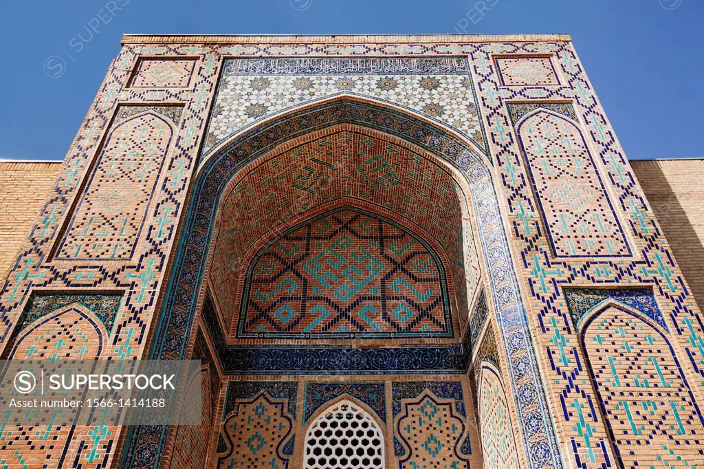 Double dome Mausoleum to Ulug Uljaoim, Shah-i-Zinda, also known as Shah I Zinda and Shah-i Zinda, Samarkand, Uzbekistan.