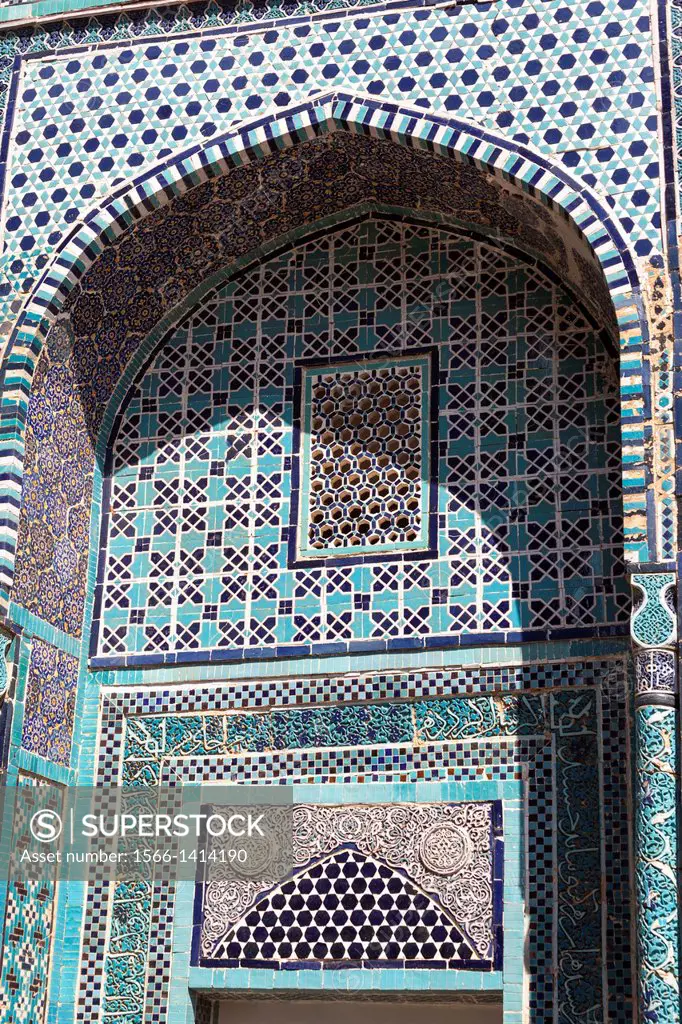 Tugli Tekin Mausoleum exterior, Shah-i-Zinda, also known as Shah I Zinda and Shah-i Zinda, Samarkand, Uzbekistan.