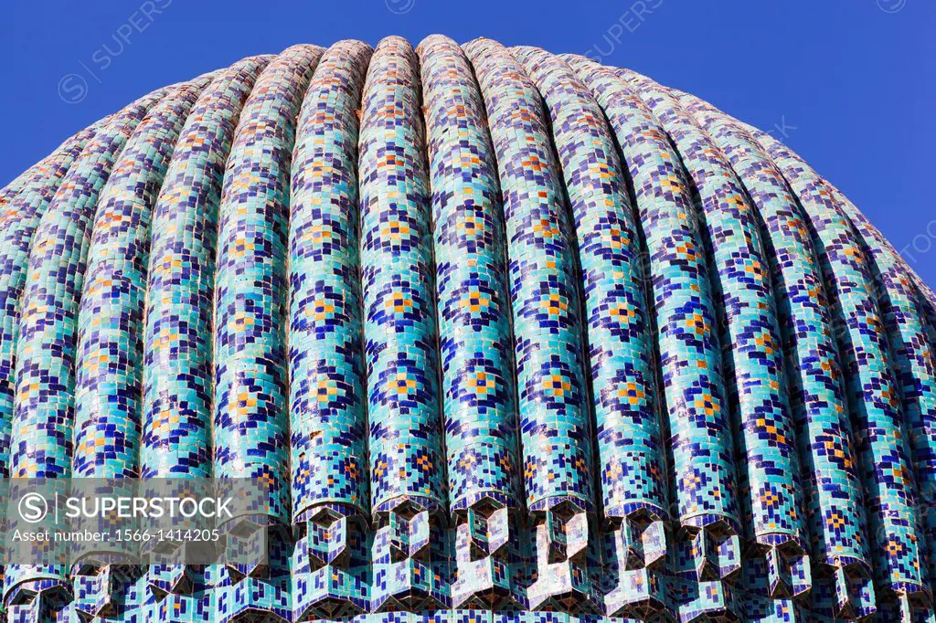 Dome of Gur Emir Mausoleum, also known as Gur Amir, Guri Amir, Gur-E Amir, and Gur-I Amir, Samarkand, Uzbekistan.