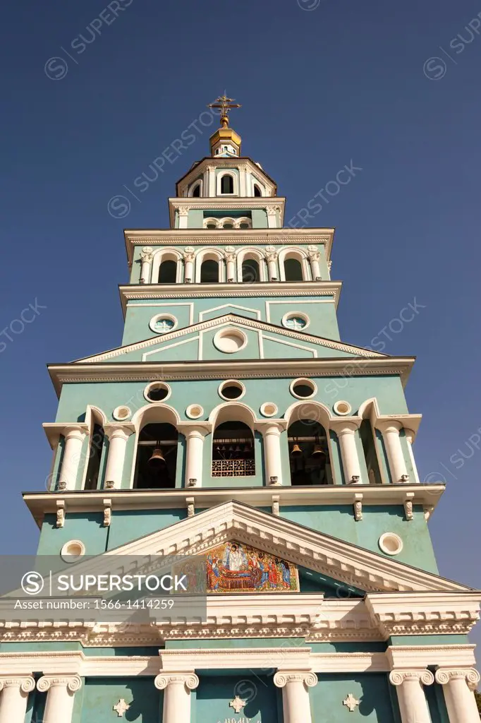 Bell tower, Saint Uspensky Sobor Russian Orthodox Assumption Cathedral, Tashkent, Uzbekistan.