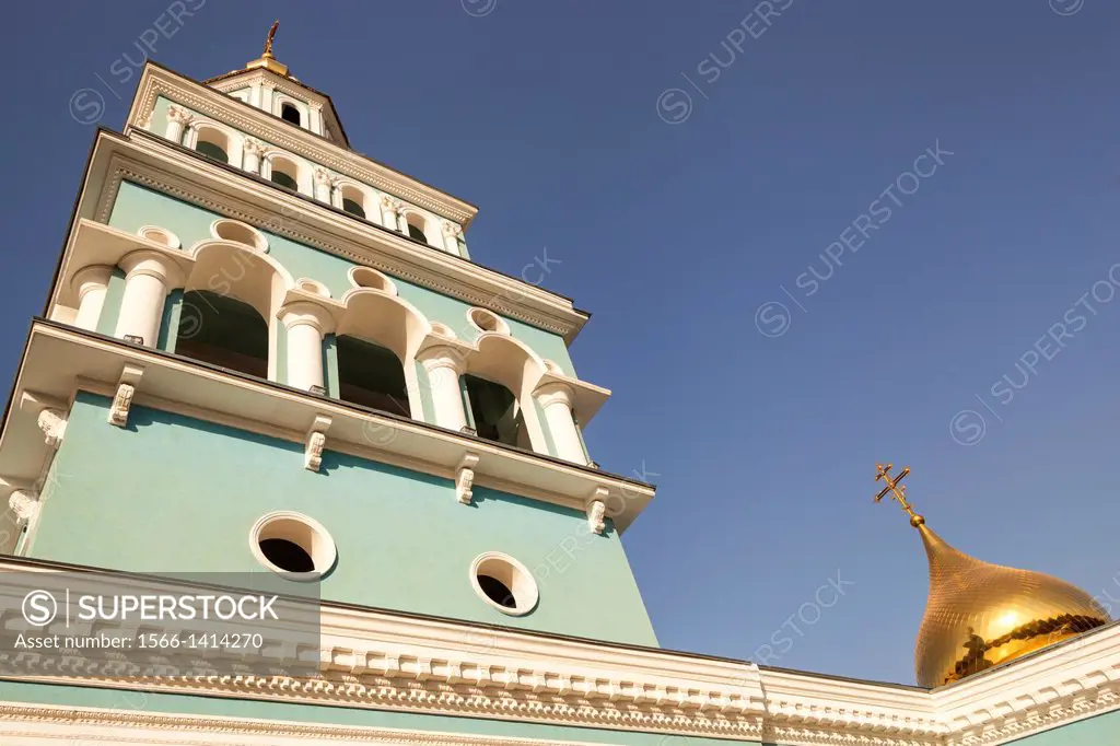 Bell tower, Saint Uspensky Sobor Russian Orthodox Assumption Cathedral, Tashkent, Uzbekistan.