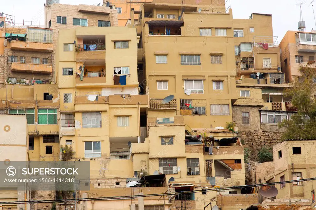 Amman, Jordan, Middle-East. Buildings in Amman usually have only ten stories maximum, and were build close together.