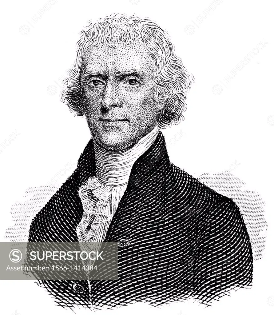 portrait of Thomas Jefferson, 1743 - 1826, third president of the United States and principal author of the Declaration of Independence,.