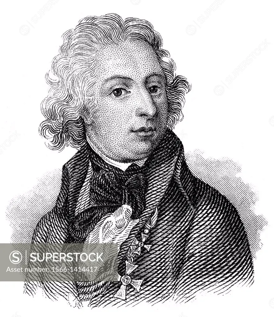 Portait of Charles-Joseph Lamoral, 7th Prince de Ligne, 1735 - 1814, a Field marshal in Austrian and writer,.