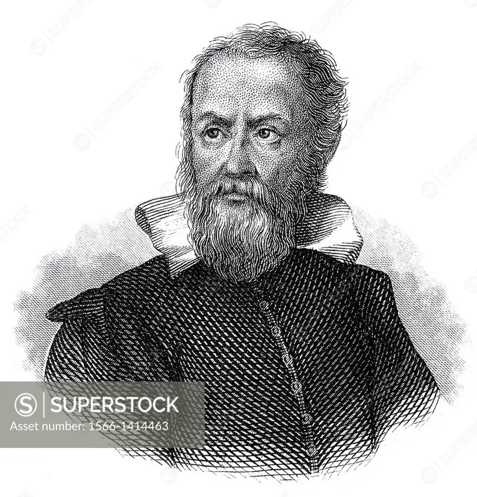 portrait of Galileo Galilei, 1564 - 1642, an Italian philosopher, mathematician, physicist and astronomer,.