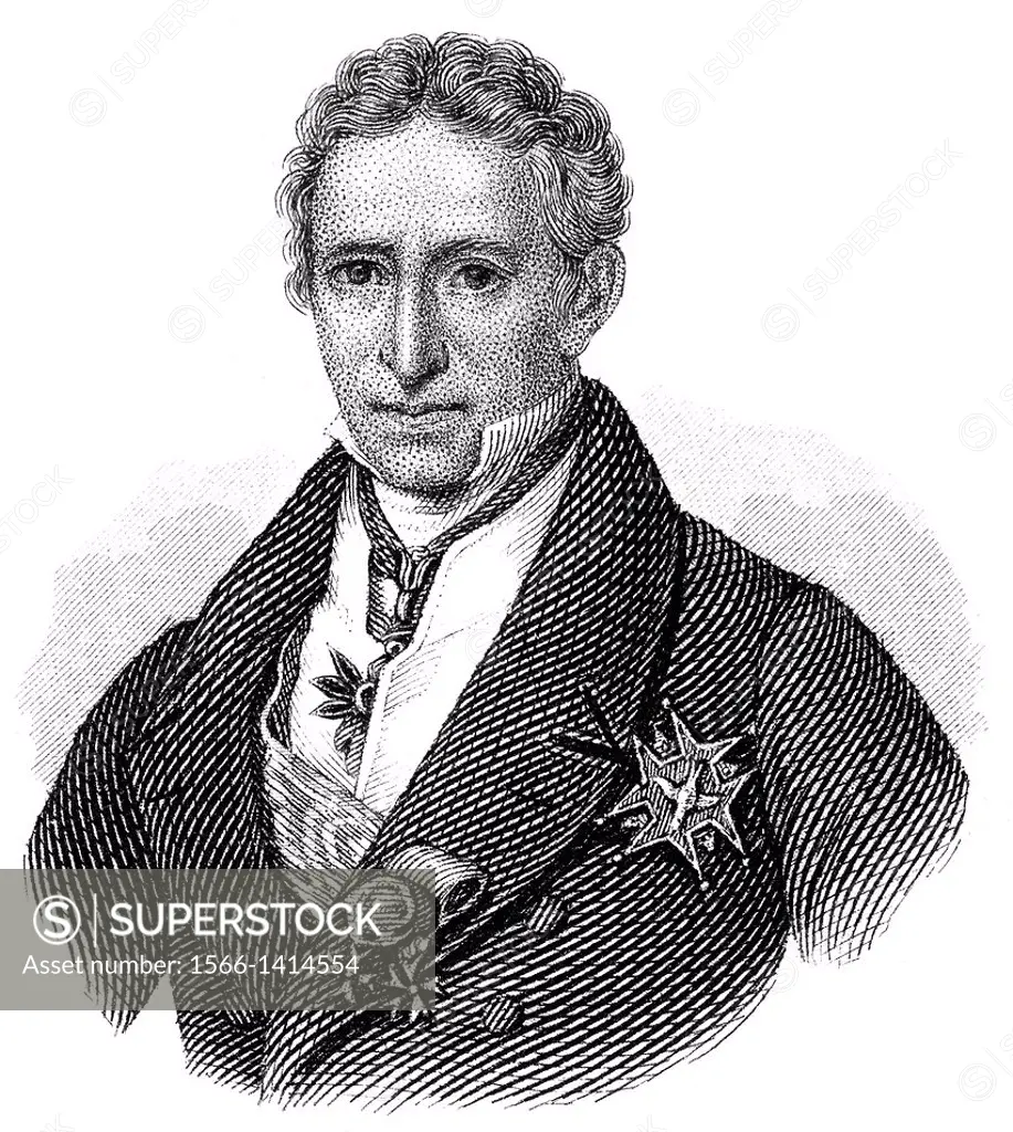 Portrait of Jean-Baptiste Guillaume Joseph Marie Anne Séraphin, comte de Villèle, 1773 - 1854, a French statesman and Prime minister.
