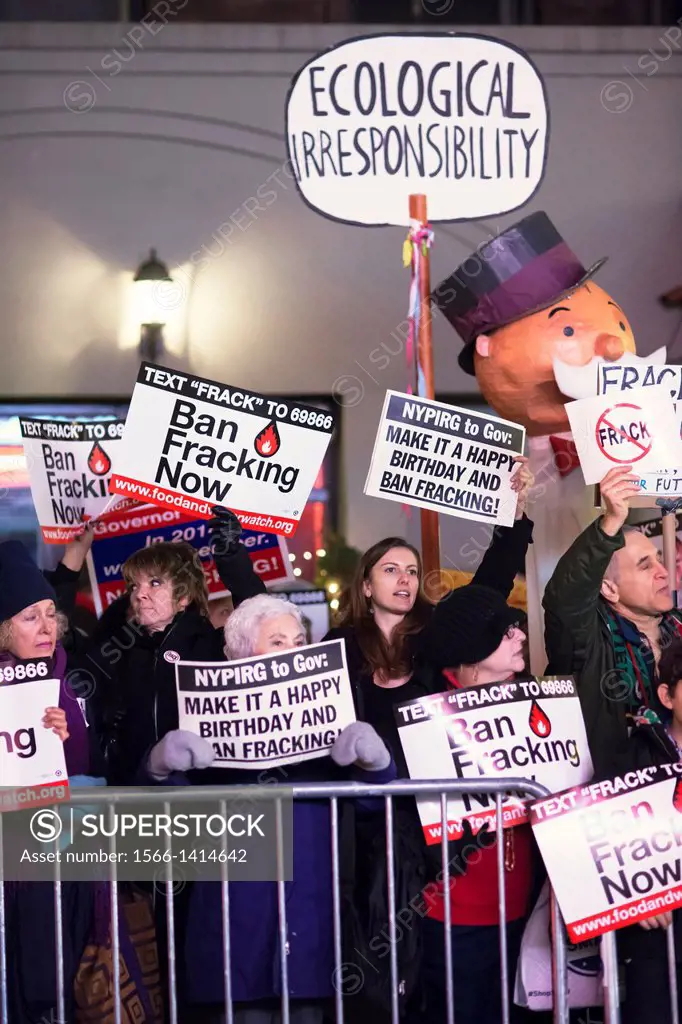 Hundreds of environmental activists protest in front of Roseland Ballroom in New York where NYS Gov. Andrew Cuomo is holding his birthday fundraiser f...