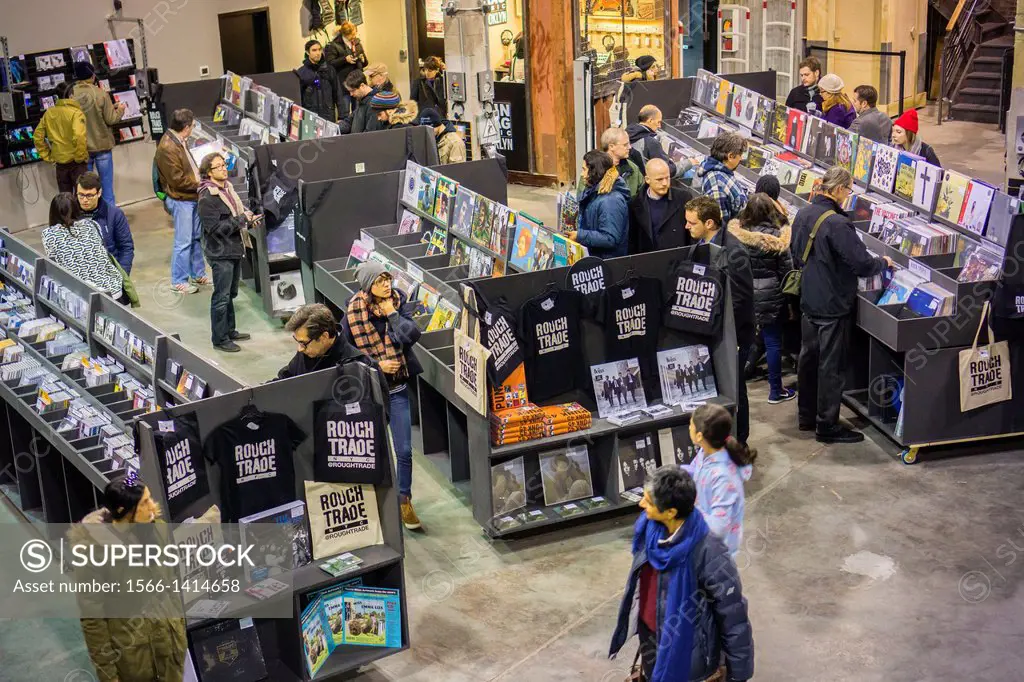 The newly opened Rough Trade NYC record store in the Williamsburg neighborhood of Brooklyn in New York. The 15, 000 square foot store in the hipster n...