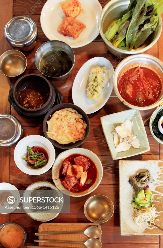 South Korea, Gyeongju, traditional Korean meal,.