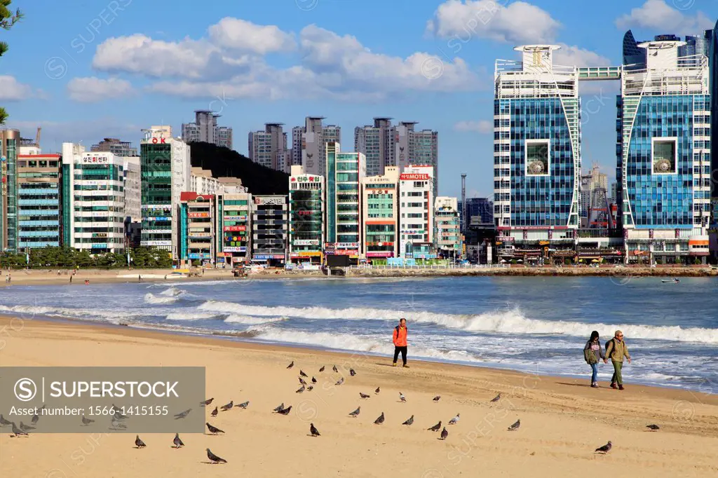 South Korea, Busan, Gwangalli Beach, skyline,.