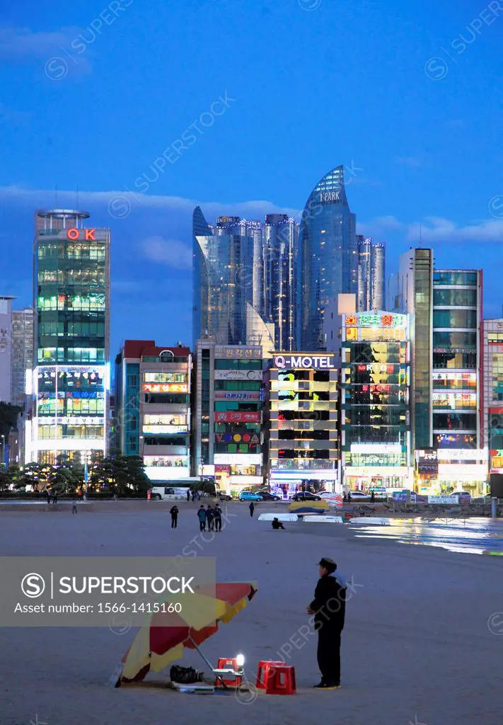 South Korea, Busan, Gwangalli Beach, skyline, skyscrapers,.