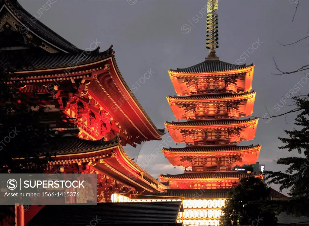 Japan, Tokyo, Asakusa, Sensoji Temple, Pagoda,.