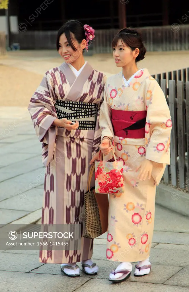 Japan, Kyoto, young women in kimono,.