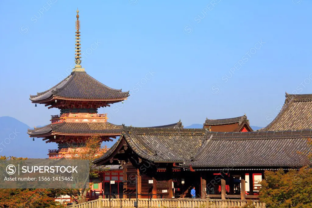 Japan, Kyoto, Kiyomizu-dera Temple, Pagoda,.
