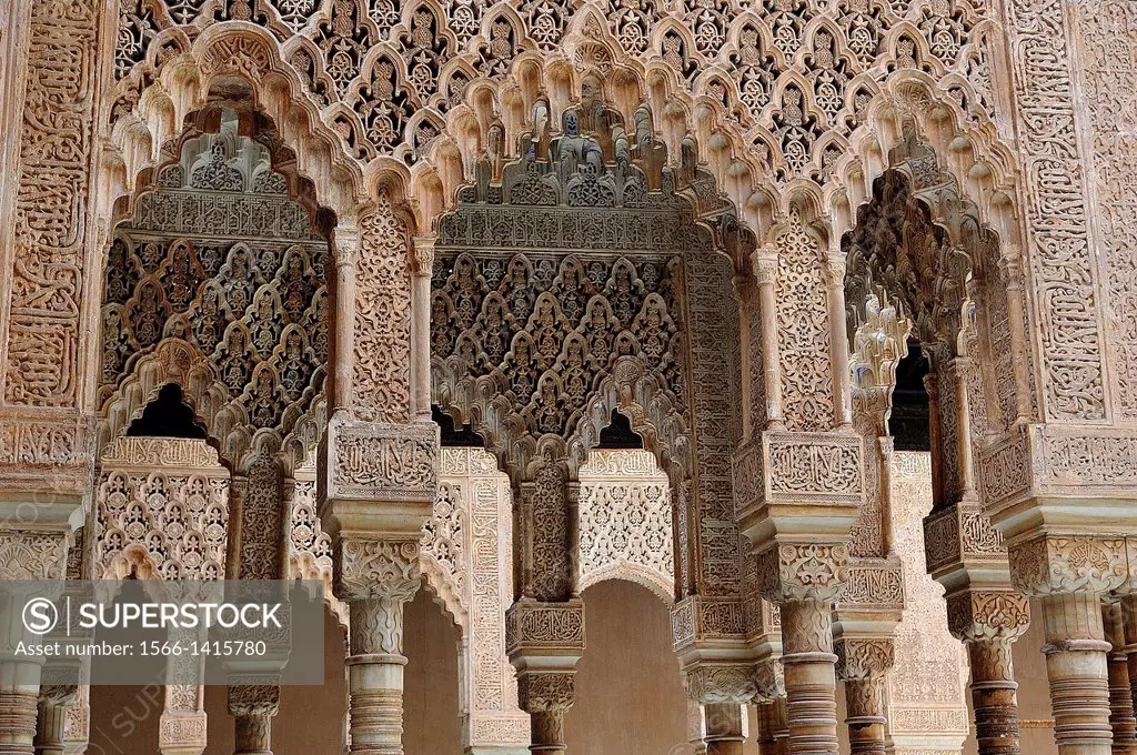 Nasrid columns on Court of the Lions, Alhambra, Granada, Spain