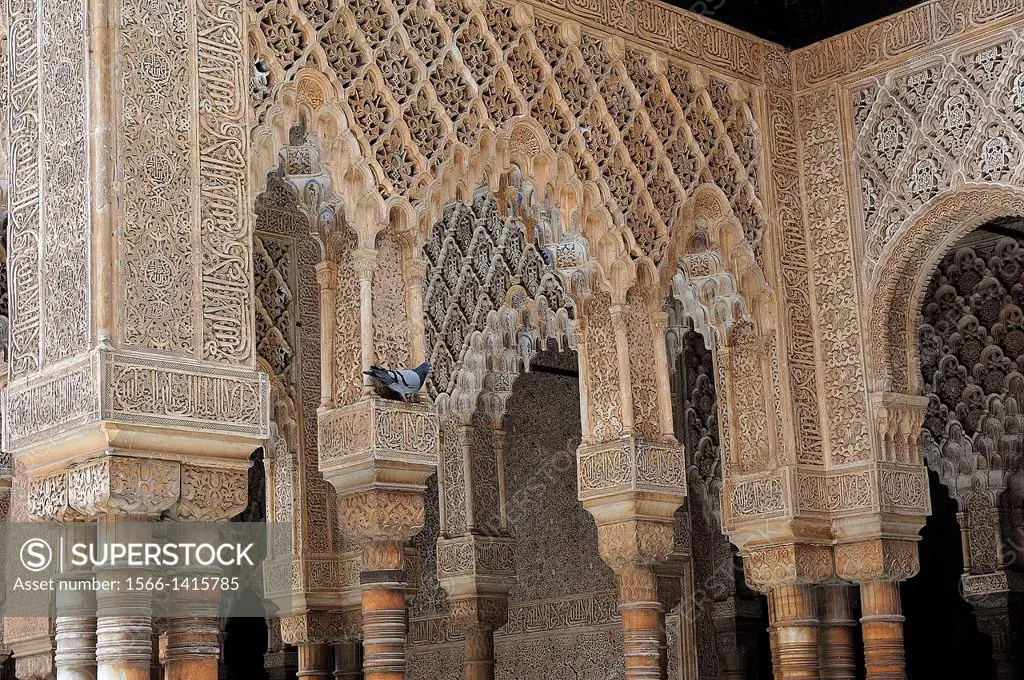 Nasrid columns on Court of the Lions, Alhambra, Granada, Spain