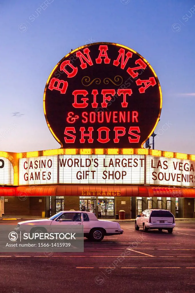 Bonanza Gift shop on Las Vegas Strip at night,Las Vegas,Nevada,USA.