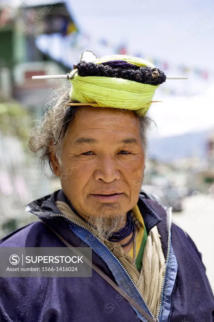 Man with traditional cap. Bomdila, Arunachal Pradesh, India.