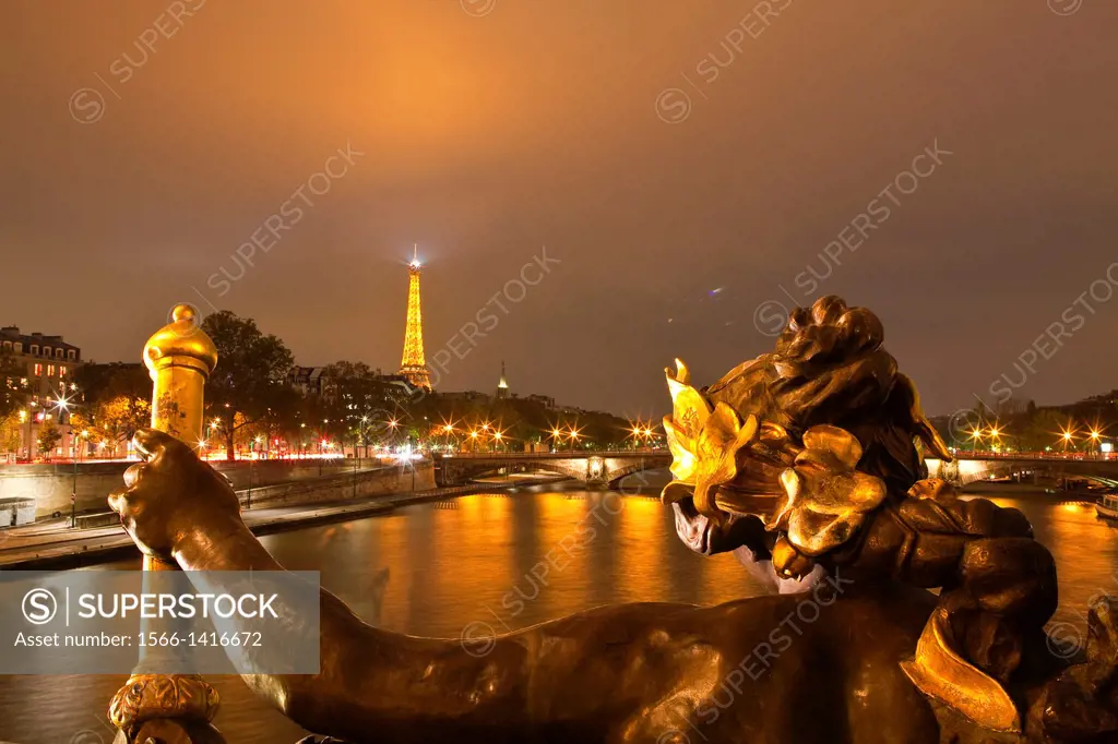 The view from Pont Alexandre III along the river Seine.