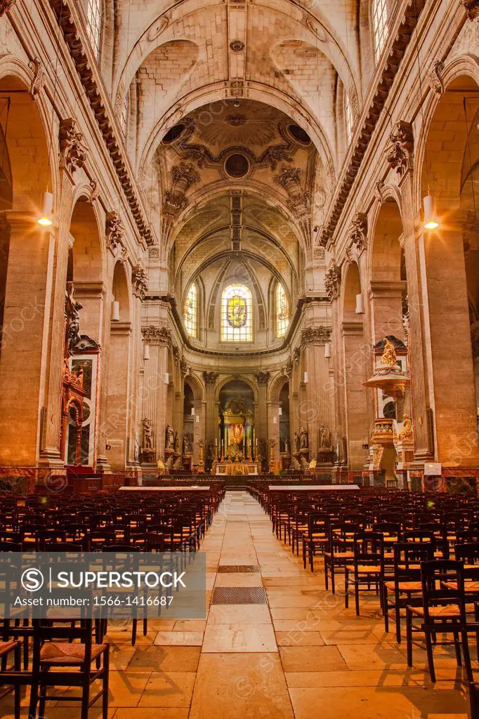 The interior of Saint Sulpice church in Paris, France.