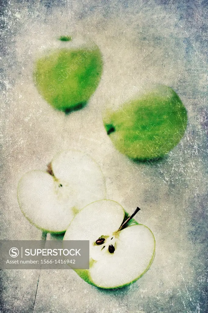 Fresh green Apples, variety Granny Smith, textured image.