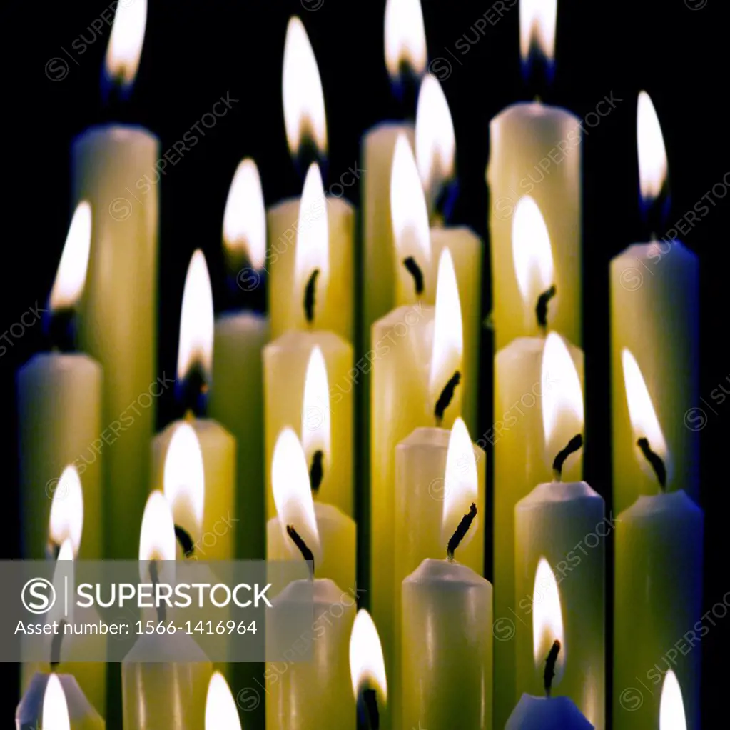 Lit burning candles.