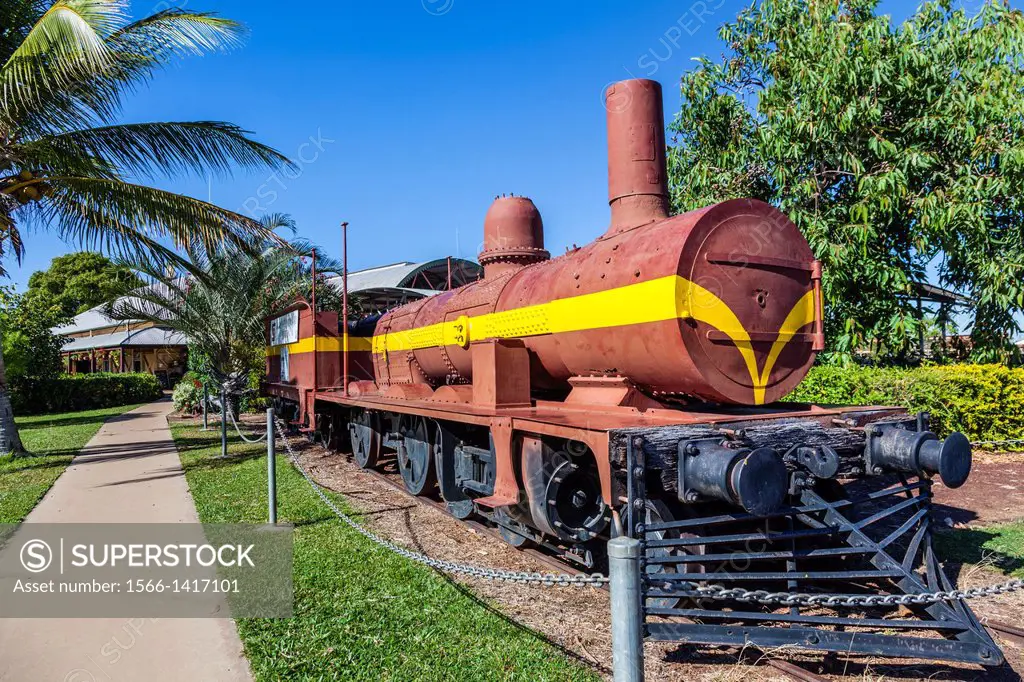 Australia, Queensland, Gulf of Carpentaria, old Gulflander steam locomotive at Normanton railway station.