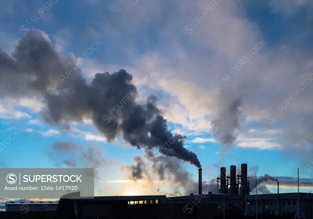 Power plant smoke in Reyjanesta geothermal area, Southern Iceland.