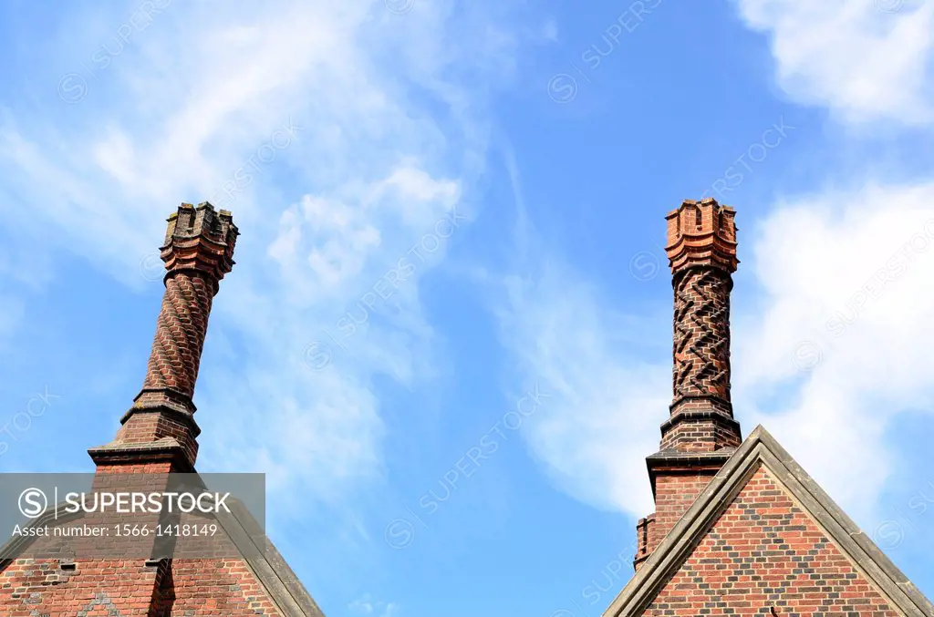 Tudor style chimneys at Hampton Court - London, England.