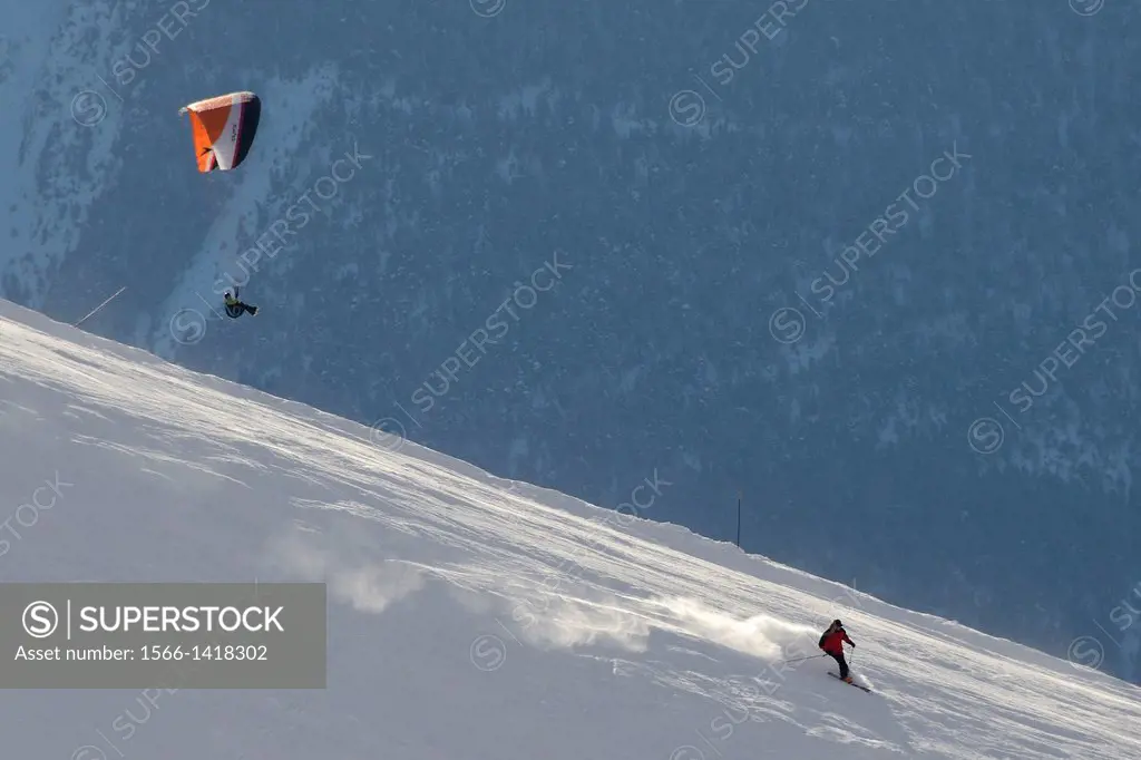 Switzerland, Valais, Verbier, Paraglider.