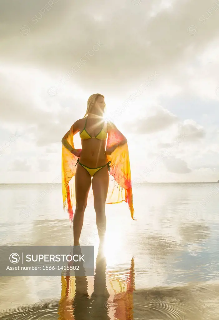 Young woman on the beach, Miami Beach, Florida, USA