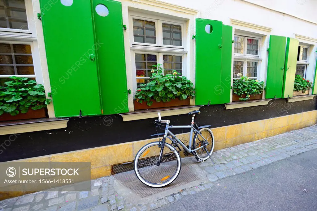 Bicycle Green Shutters Bamberg Germany Deutschland DE Bavaria UNESCO.
