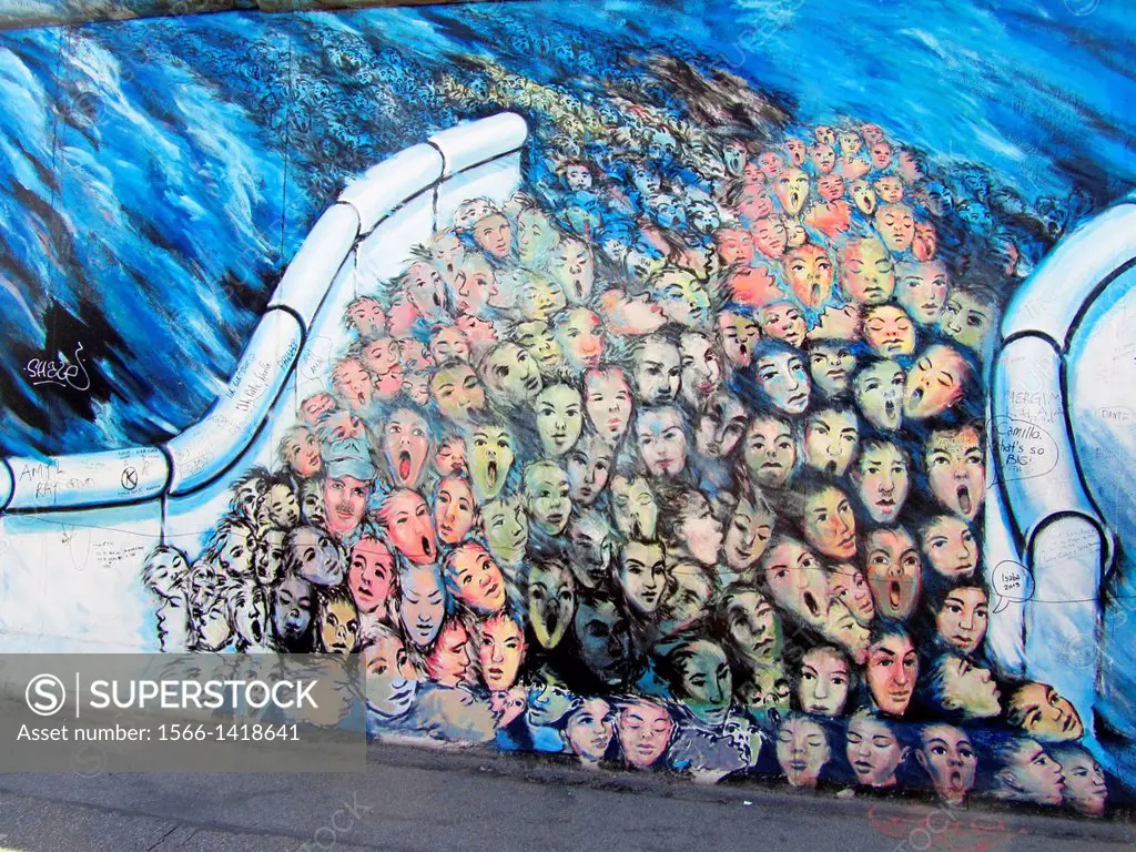 Berlin wall art. East side gallery. East Berlin, Germany, Europe.