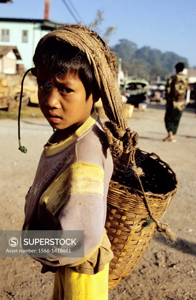 Small worker boy in Myanmar